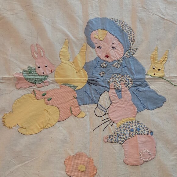 Home Needle Craft Creations Other - Vintage Unfinished Appliqued/Embroidered Quilt Top With "Bye, Baby Bunting"